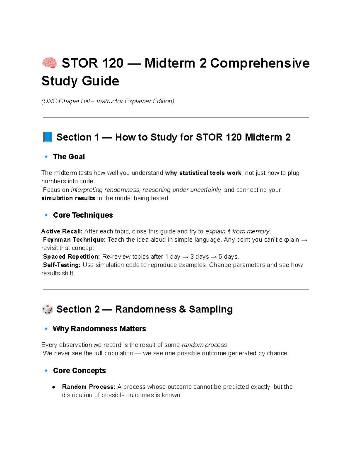 STOR 120 Midterm 2 Study Guide: Key Concepts & Techniques - Studocu