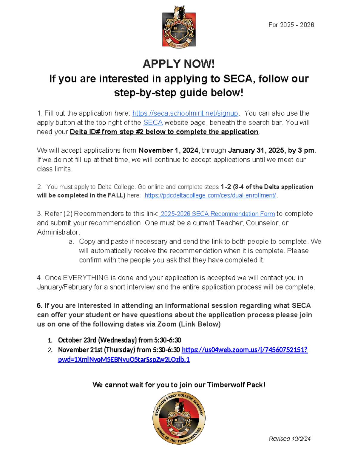 Copy of 2425 SECA Information and Application Handout - For 2025 - 2026 ...
