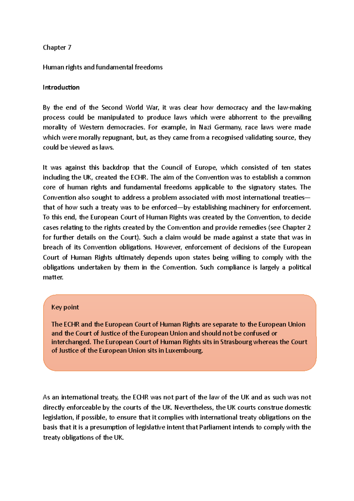 Chapter 7 - Lecture notes 7 - Chapter 7 Human rights and fundamental ...