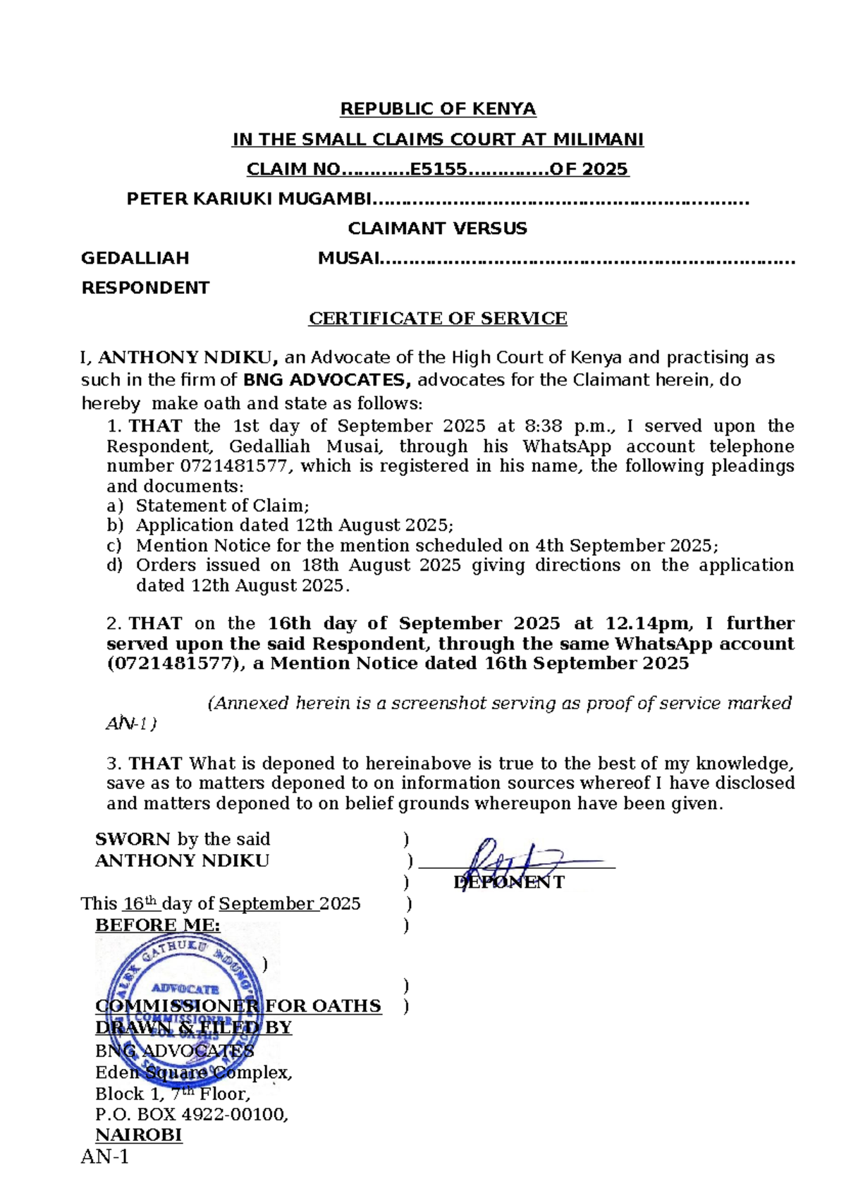 Certificate of Service in Small Claims Court - Claim 2025 - Studocu