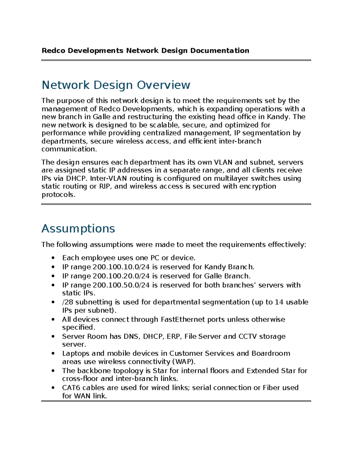 Redco Developments Network Design Overview (RD-2023) - Studocu