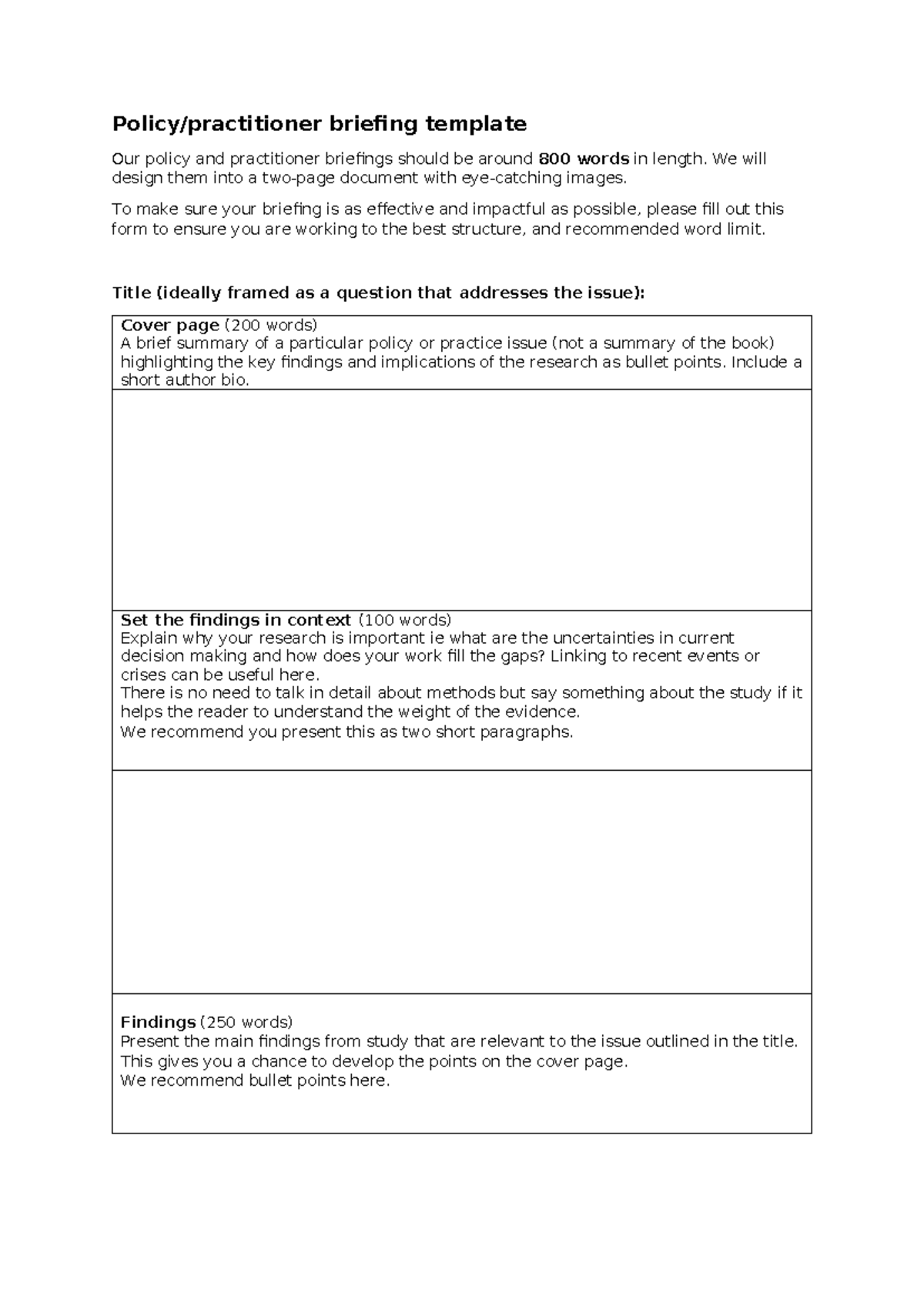 Policy Briefing Template: Structuring Effective Practitioner Briefs ...