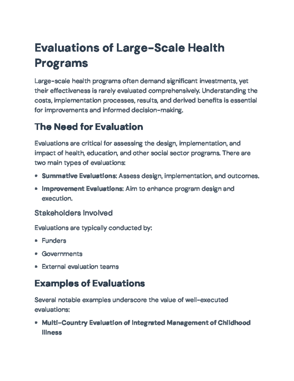 Evaluation Strategies for Large-Scale Health Programs: Insights ...