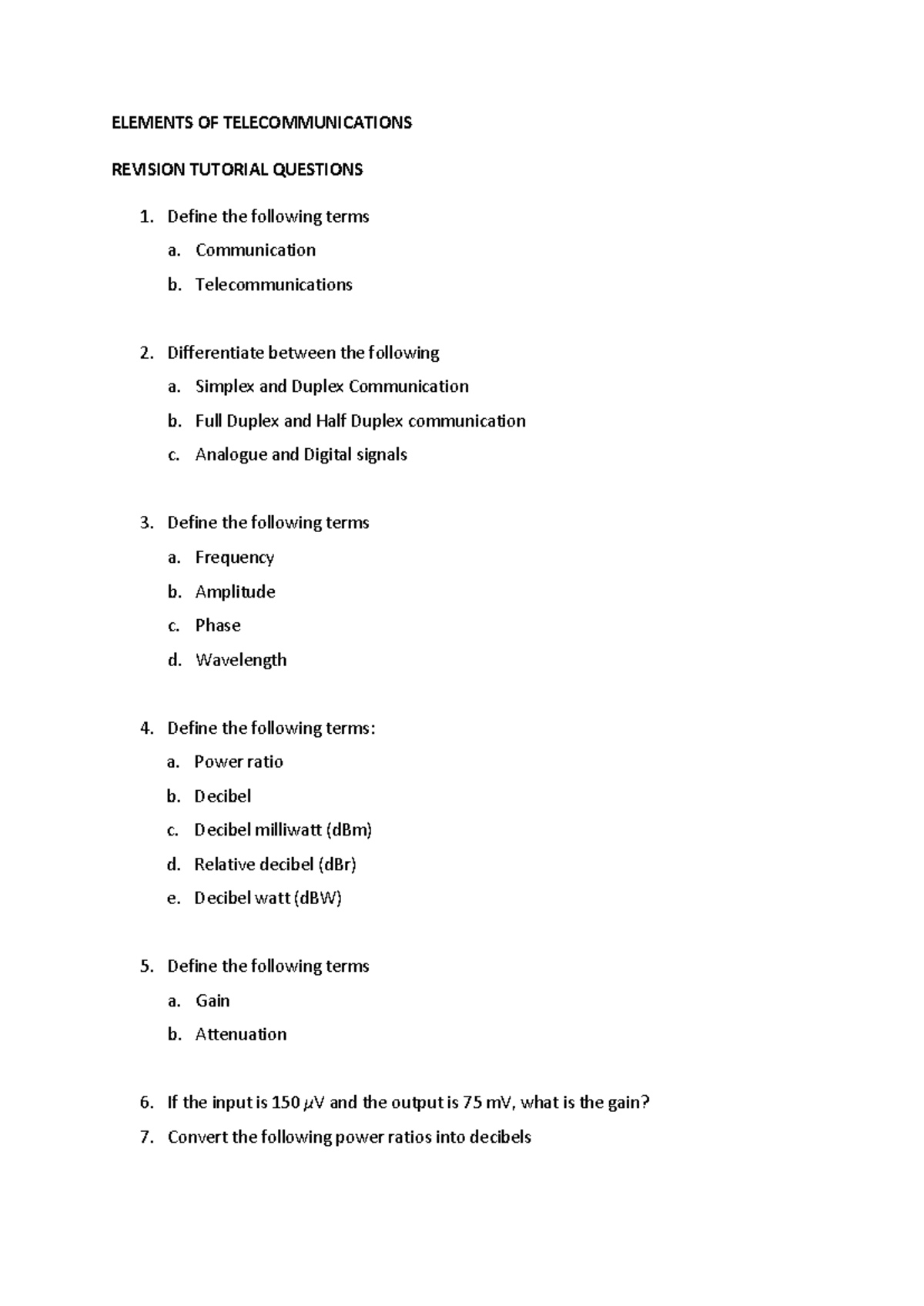 Telecommunications Concepts: Revision Questions & Answers - Studocu