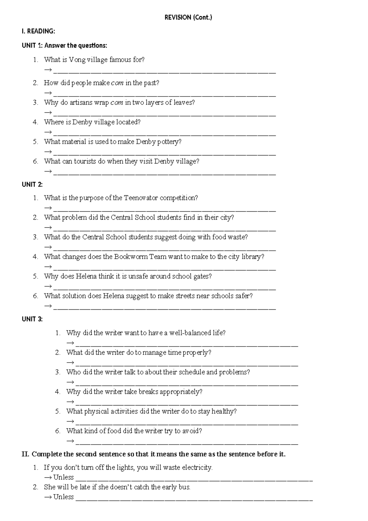 Revision Notes: Unit 1-3 Questions & Sentence Completion - Studocu