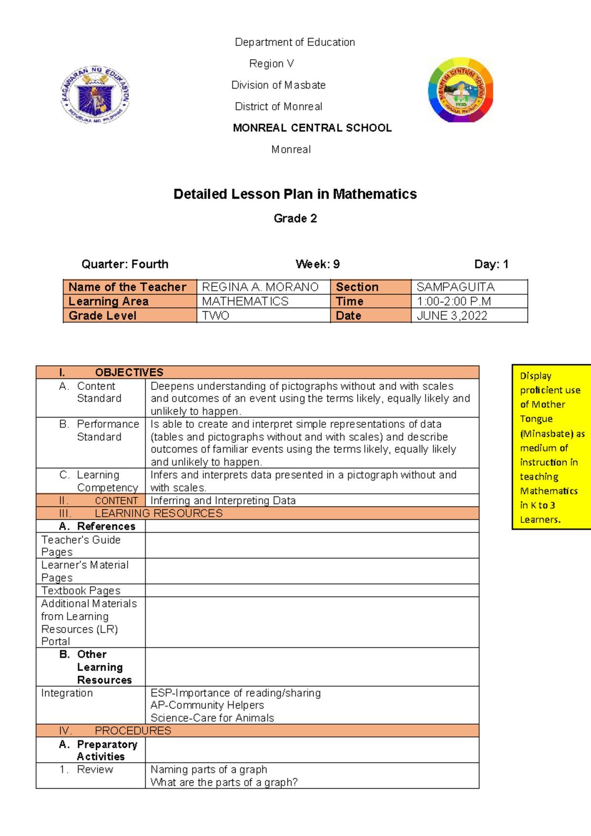 Detailed Lesson Plan in Mathematics 2 (Grade 2, 4th Quarter) - Studocu