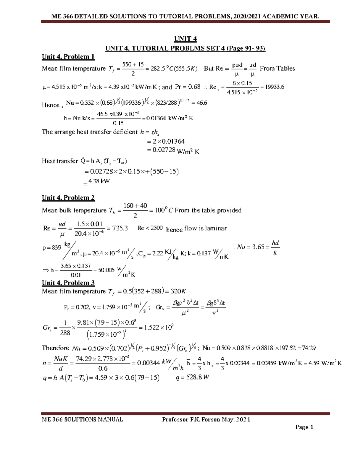 ME 366 SOLUTIONS MANUAL: DETAILED TUTORIAL PROBLEMS UNIT 4 - Studocu