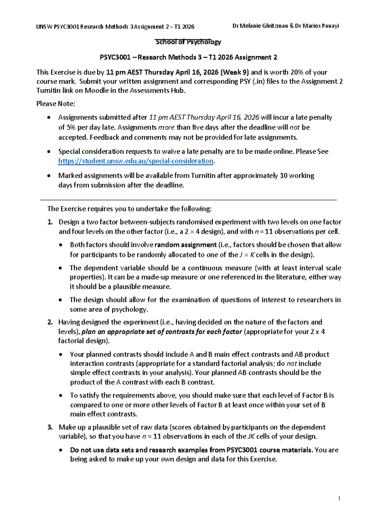 UNSW PSYC3001 Research Methods 3 Assignment 2 Guidelines T1 2026 - Studocu