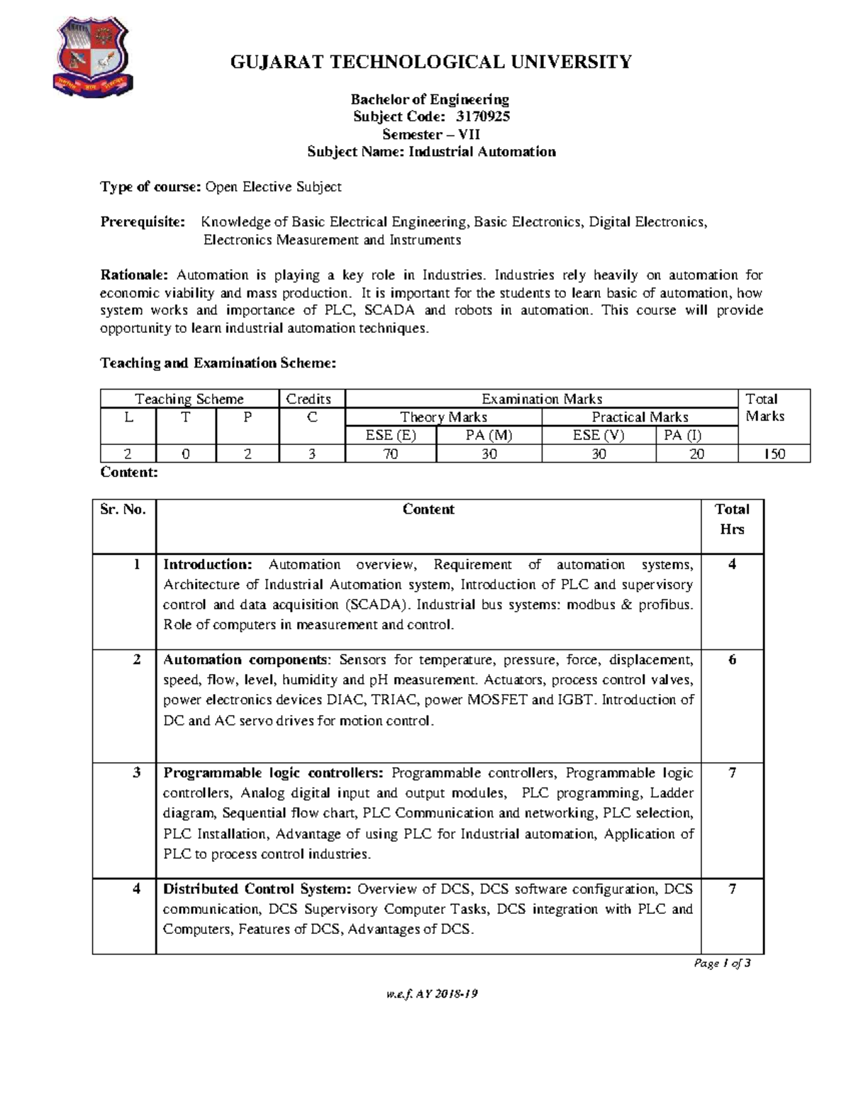 3170925 Industrial Automation Course Overview and Key Concepts - Studocu