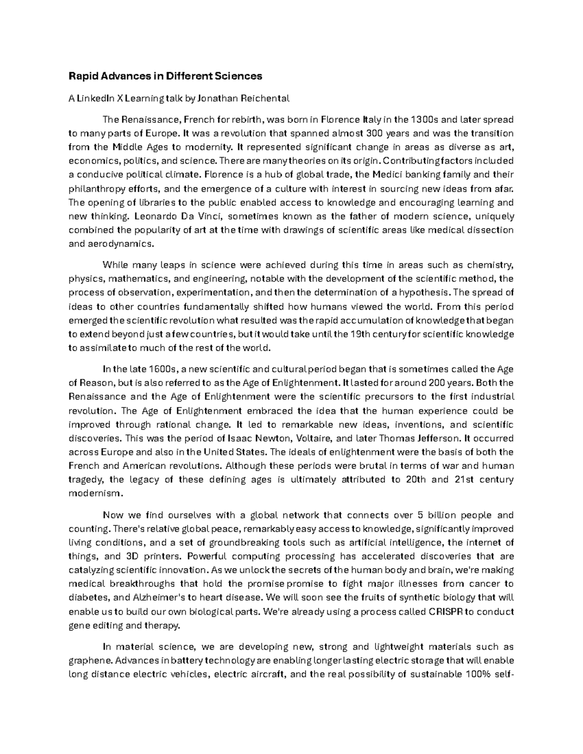 Rapid Advances in Sciences: Renaissance to 4th Ind. Rev. - Studocu