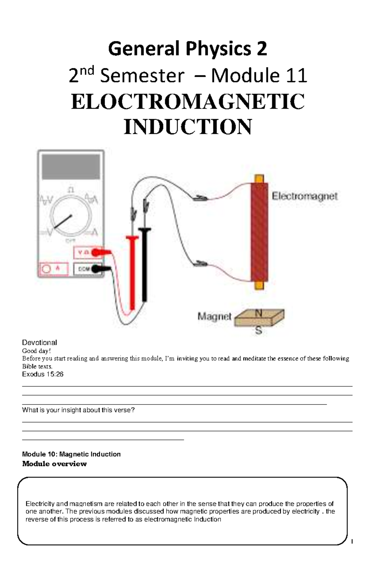 General Physics 2 Module 11: Electromagnetic Induction Insights - Studocu