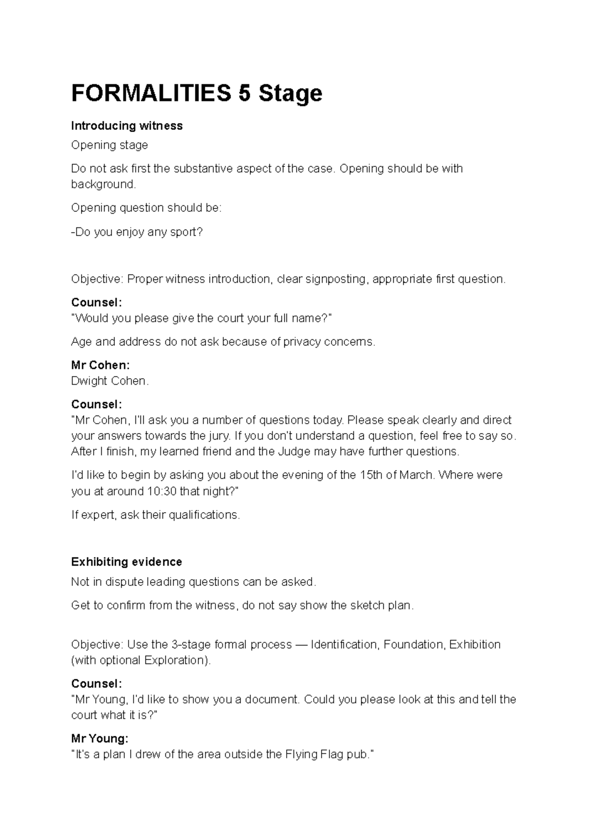Formalities 5 Stage: Witness Introduction & Examination Techniques ...