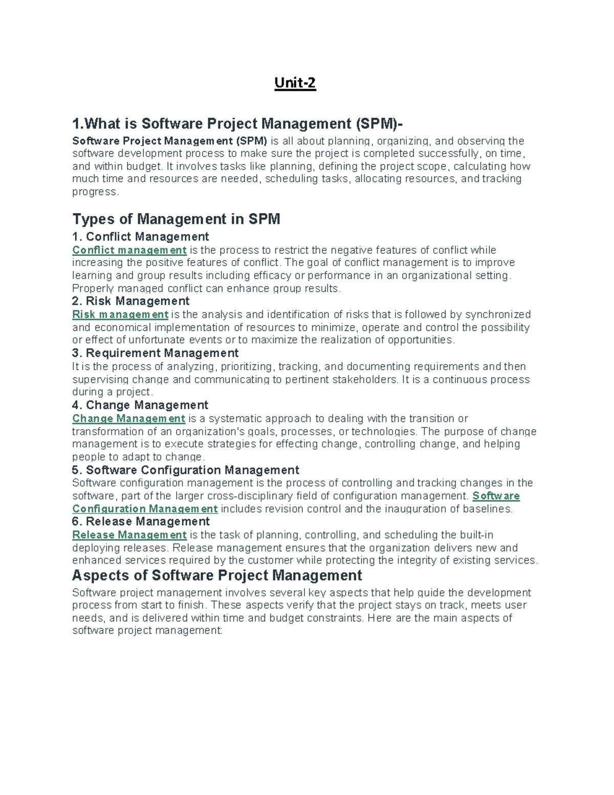 Unit 2: Software Project Management (SPM) Notes - Studocu