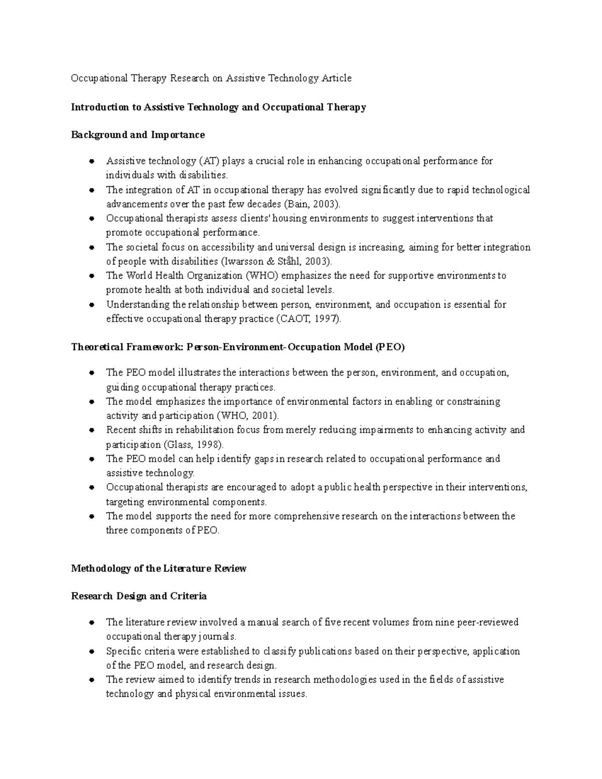 Overview of Assistive Technology in Occupational Therapy Research (OT ...
