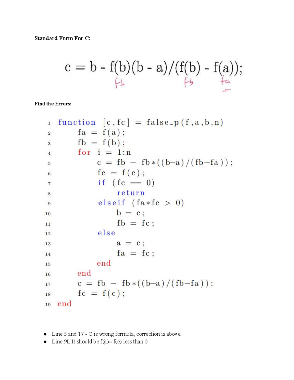 Numies Notes: Standard Form for C - Error Corrections and MATLAB Code ...