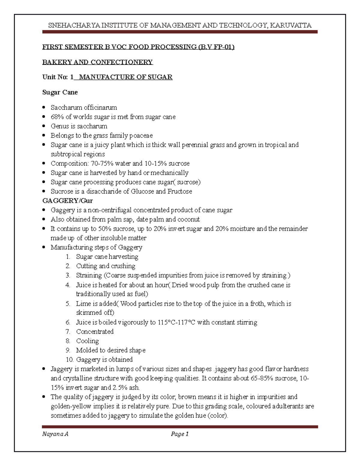 Bakery & Confectionery Notes for B.V FP-01: Sugar Manufacturing Process ...