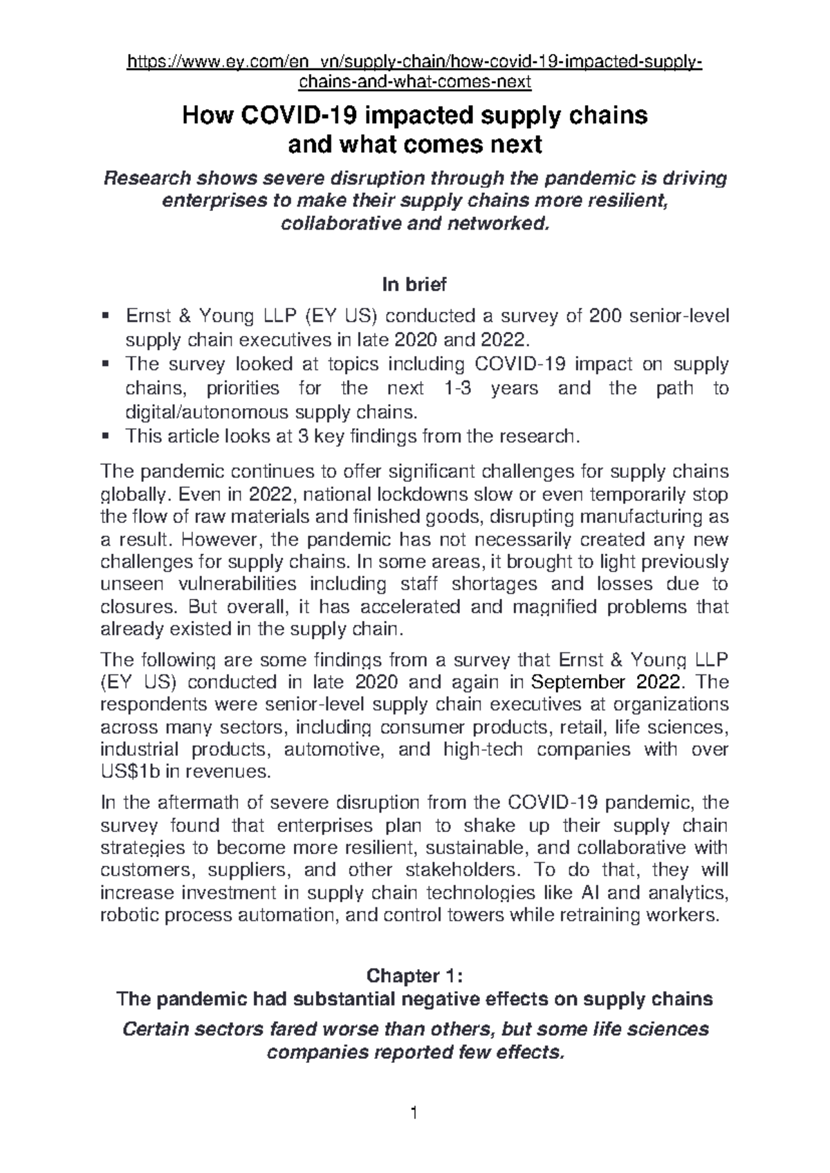 Case Study 1: The Impact of COVID-19 on Supply Chain Strategies - Studocu