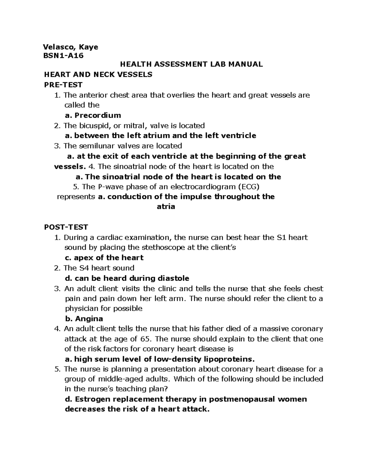 HA-LAB- CHECKLIST FOR HEALTH ASSESSMENT MANUAL (BSN1-A) - Studocu