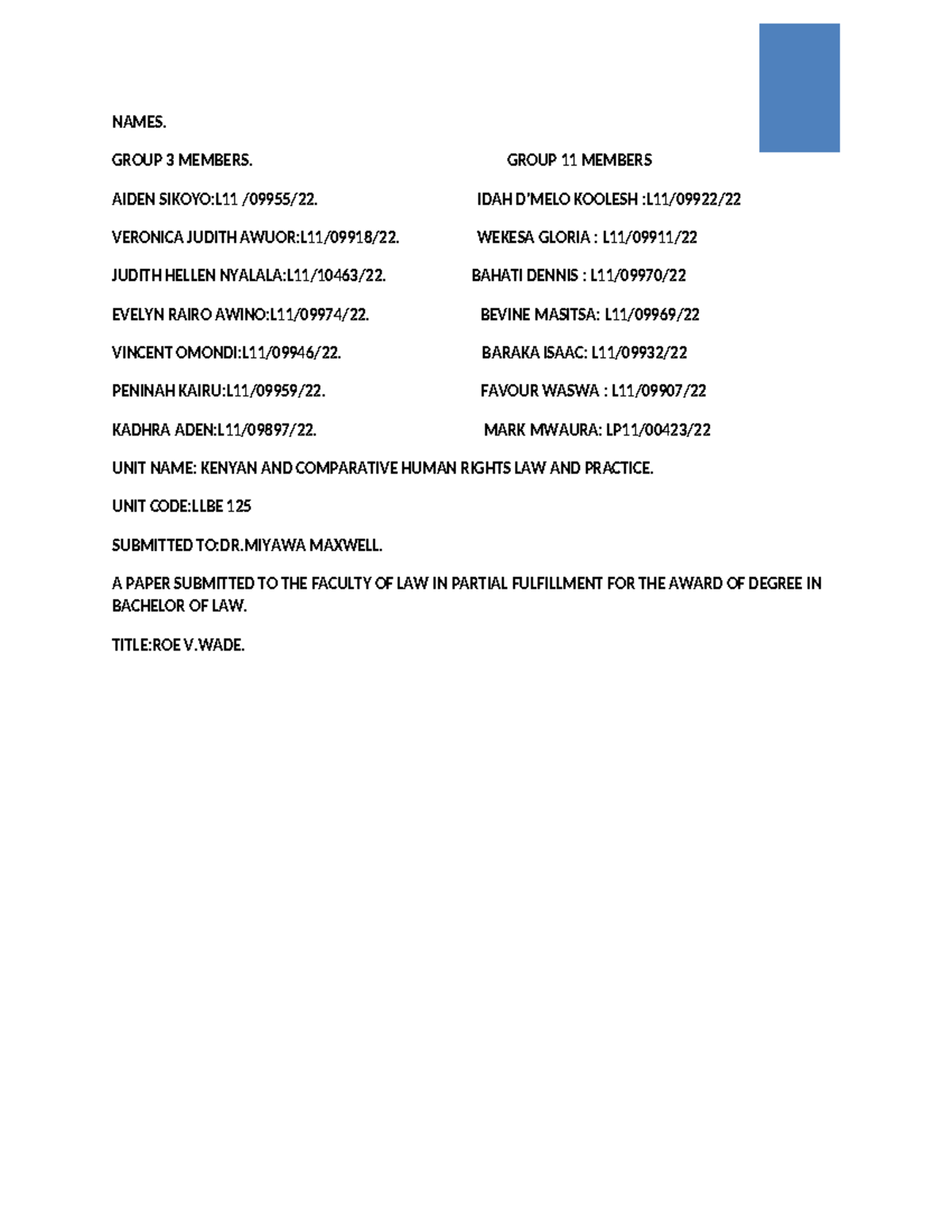 Roe V Wade Landmark Case Analysis LLBE 125 Notes Studocu