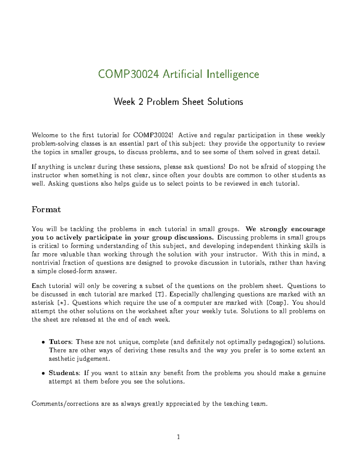 COMP30024 Artificial Intelligence Week 2 Tutorial Problem Solutions ...