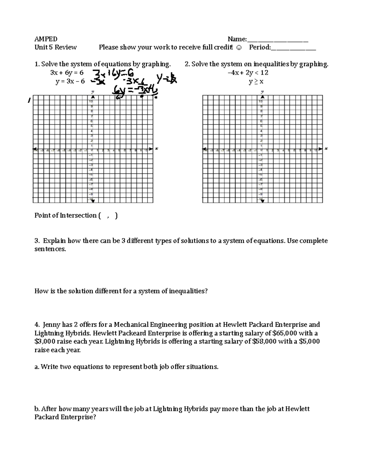 Unit 5 Review - Math Practice for Systems of Equations & Inequalities ...