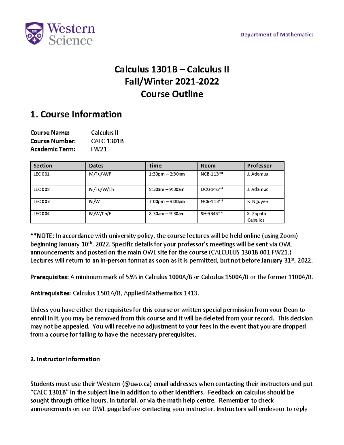 Calc1301B - outline of B - Department of Mathematics Calculus 1301B ...
