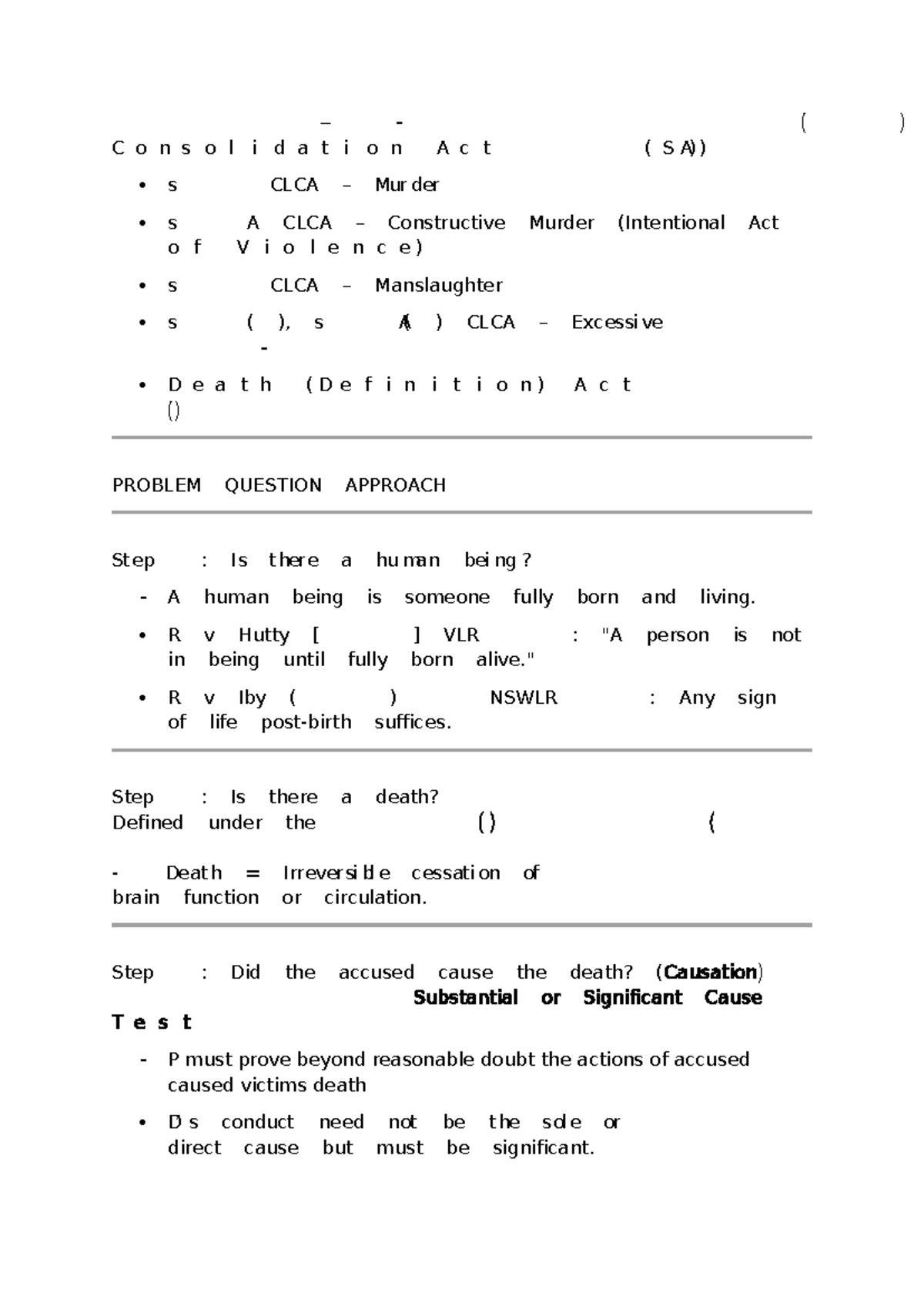 HOMICIDE & NON-FATAL OFFENCES EXAM NOTES (CLCA 1935) - Studocu