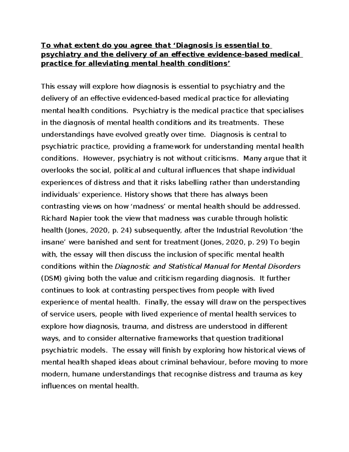 D241 - TMA 01 - The Role of Diagnosis in Psychiatry and Mental Health ...