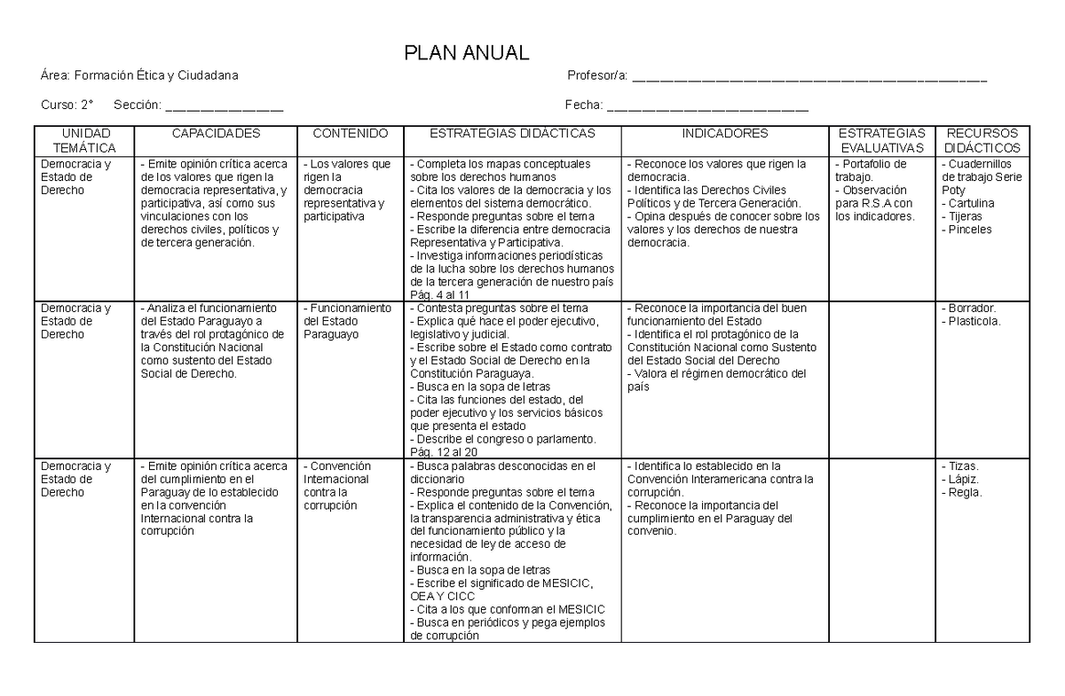 Ética y Ciudadanía - Plan Anual Completo 2do Curso - Document Preview