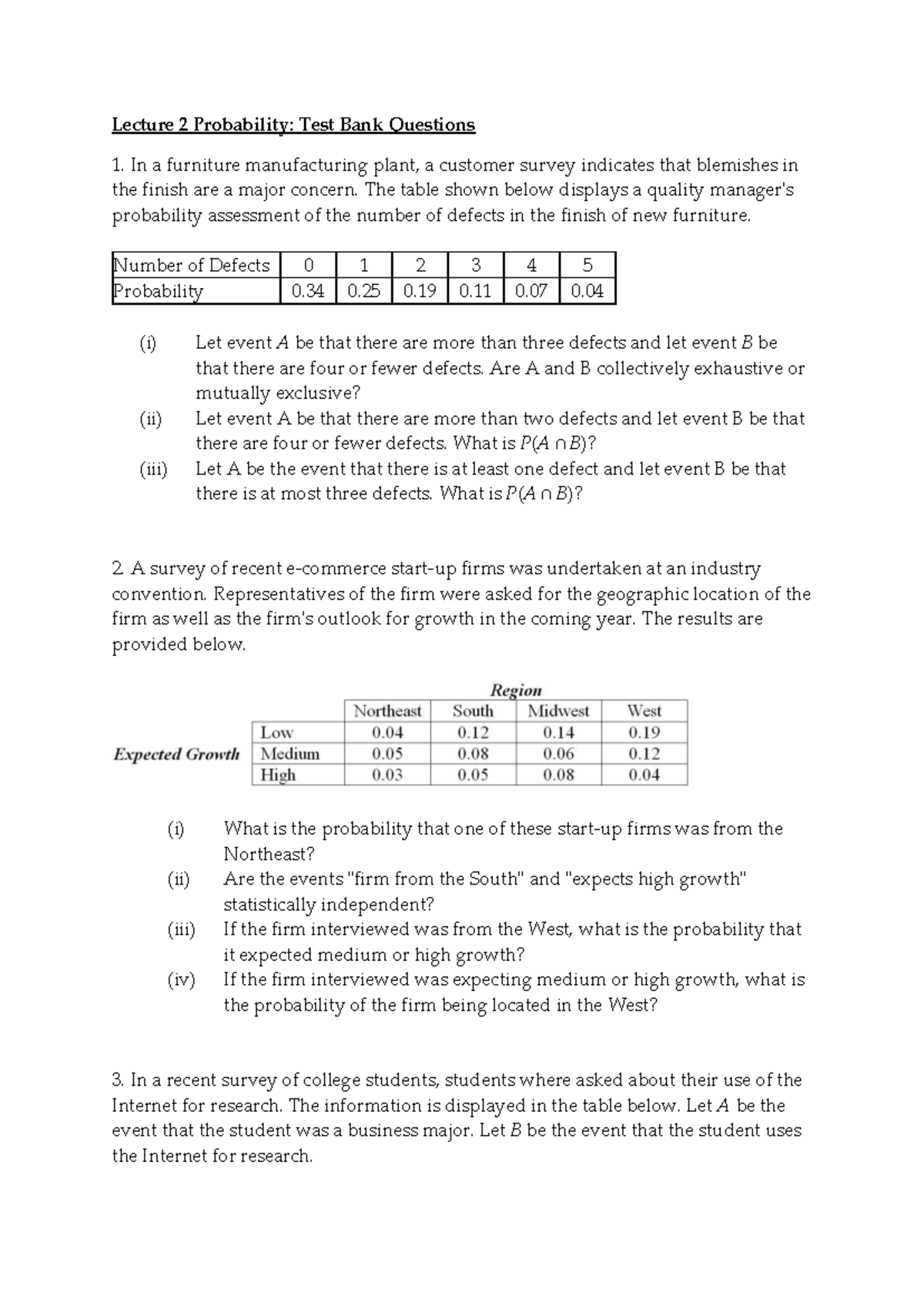 Lecture 2 Probability: Comprehensive Test Bank Questions - Studocu
