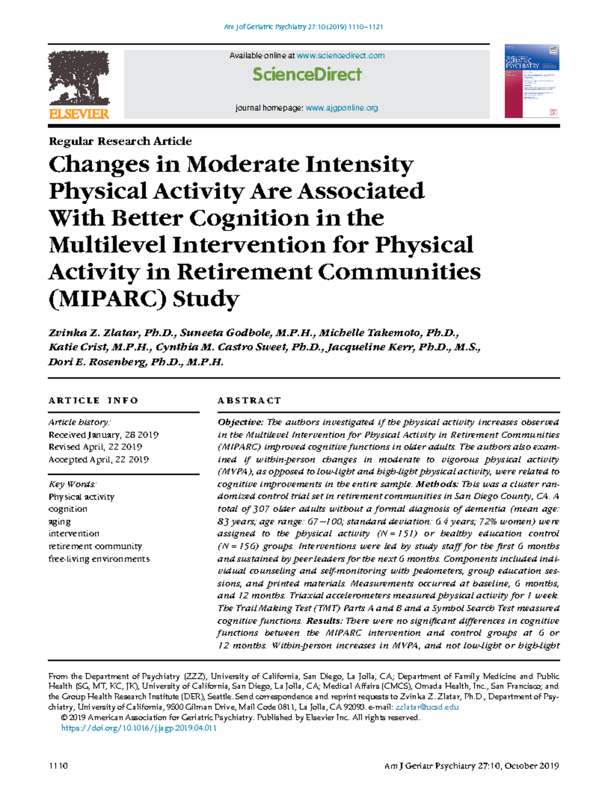 MIPARC Study: Impact of Physical Activity on Cognition in Older Adults ...