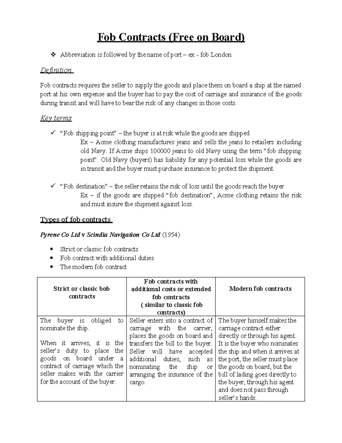 FOB Contracts: Understanding FOB and CIF Terms in Shipping - Studocu