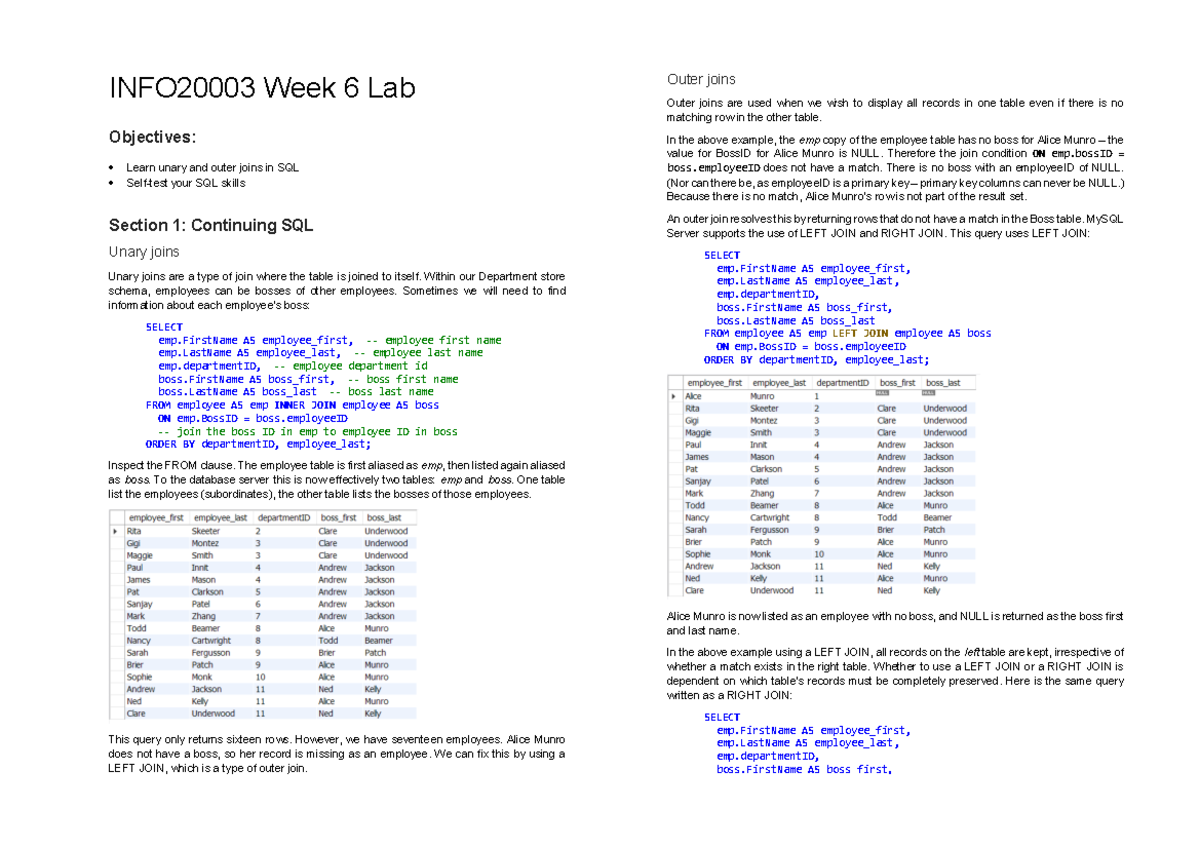 Lab 5-7 for software - INFO20003 Week 6 Lab Objectives: • Learn unary ...