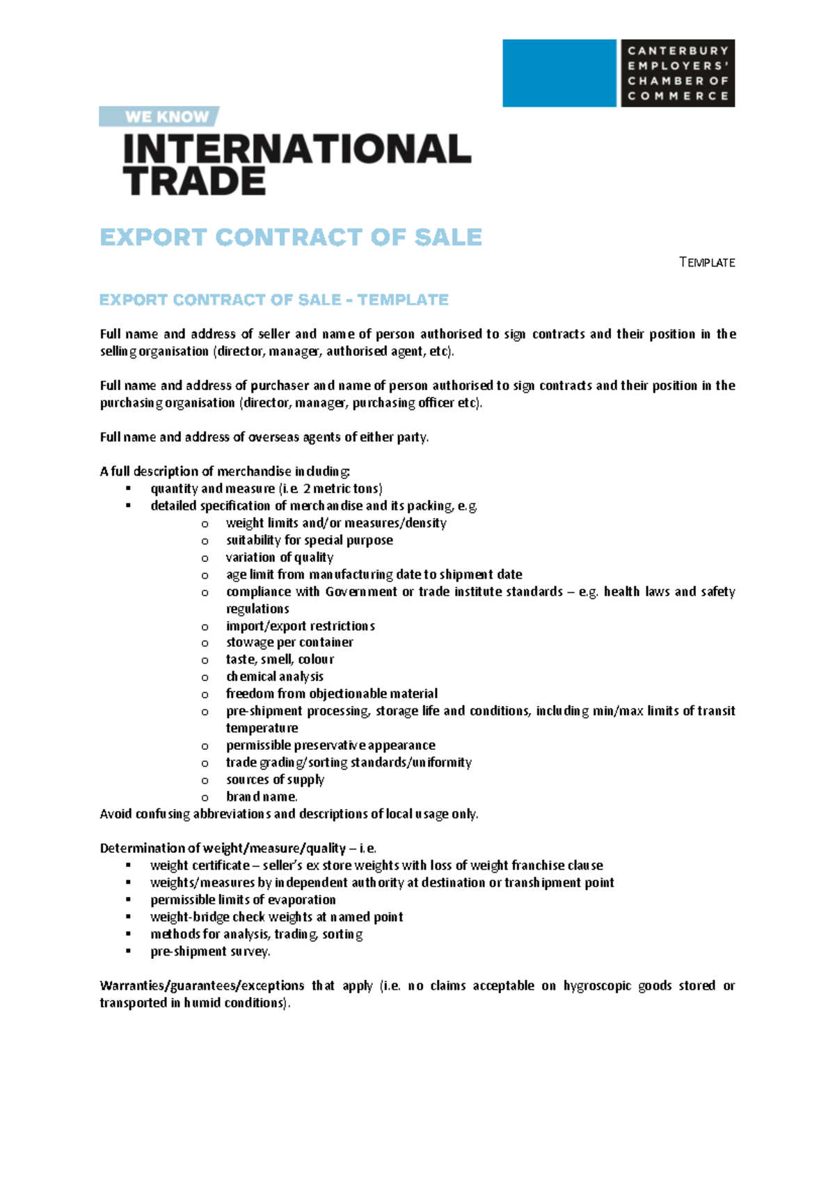 Export Contract of Sale Template: Essential Guidelines for Trade - Studocu