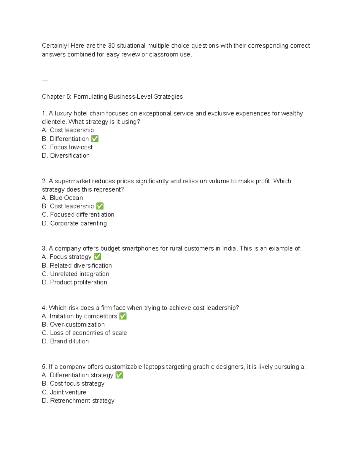 Strat Reviewer - Practice Questions for Strategic Management (SM 101 ...