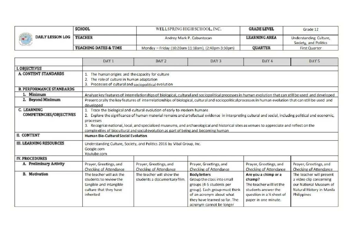 DRRR DLL Week 1 - Lesson Plan for Disaster Readiness and Risk Reduction ...