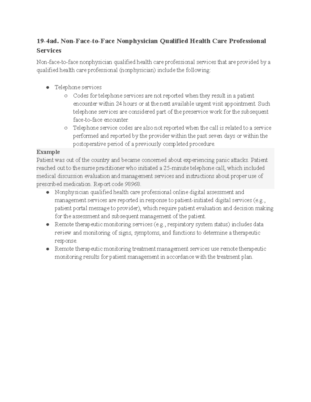 Non-Face-to-Face Nonphysician Healthcare Services Overview - Studocu