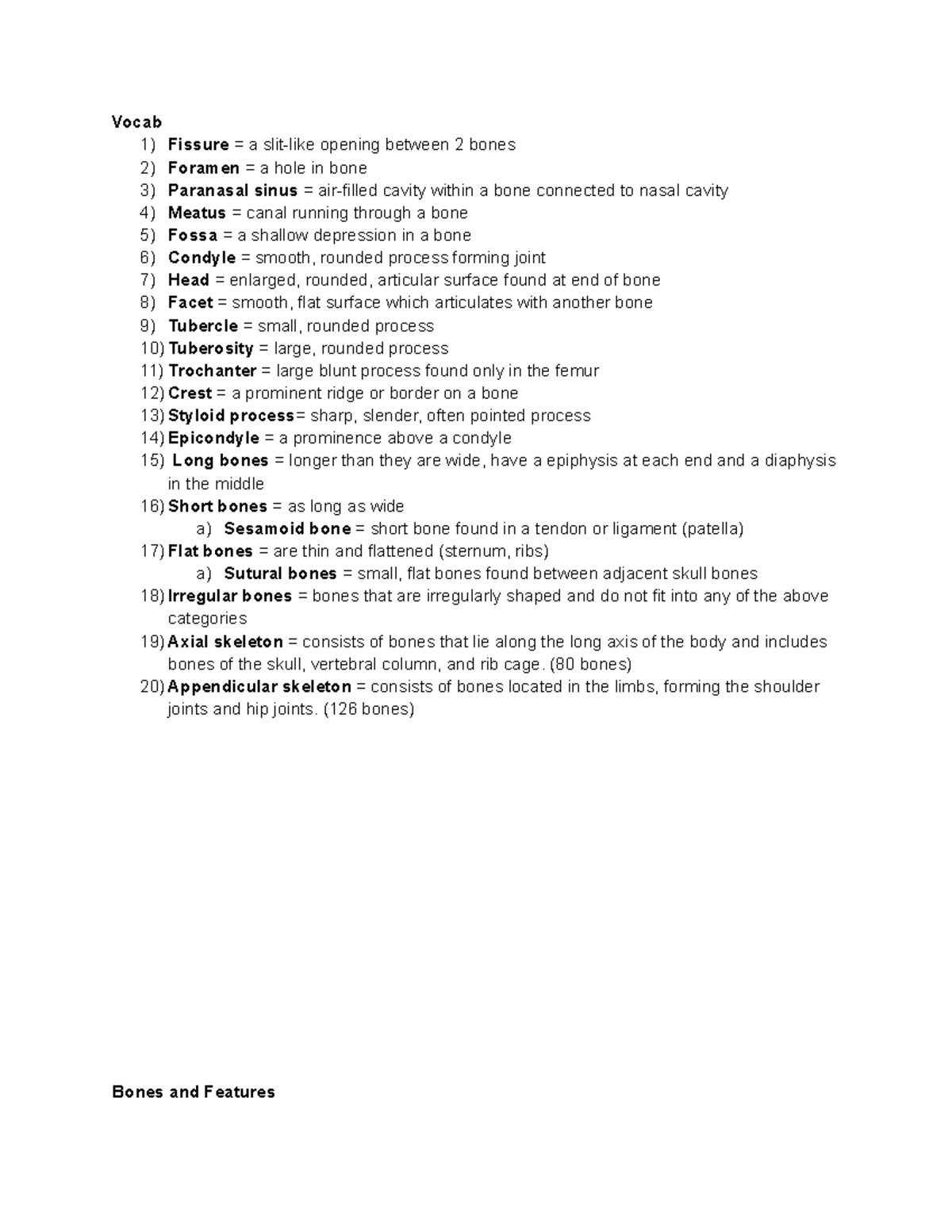 A&P 1 Lab Exam 2: Essential Bone Vocabulary and Anatomy Guide - Studocu