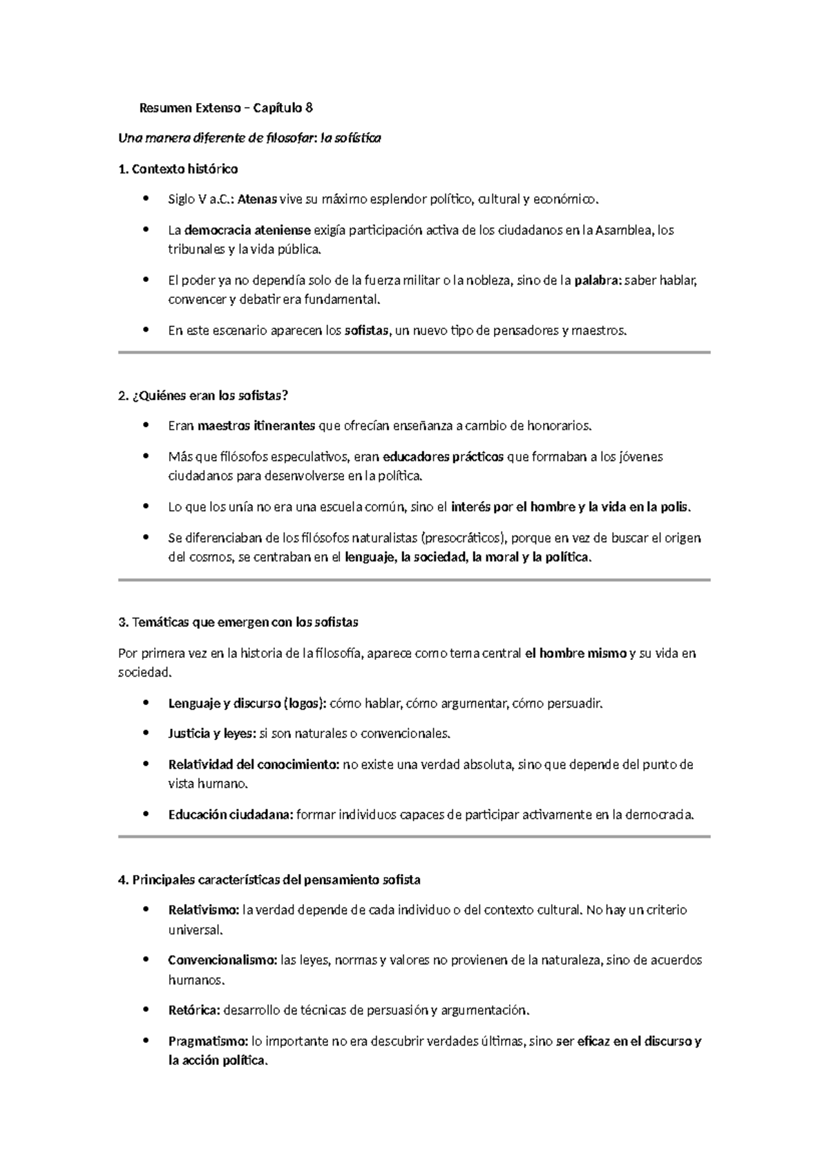 Resumen Extenso Capítulo 8: Sofistas y Democracia en Atenas - IPC - Studocu