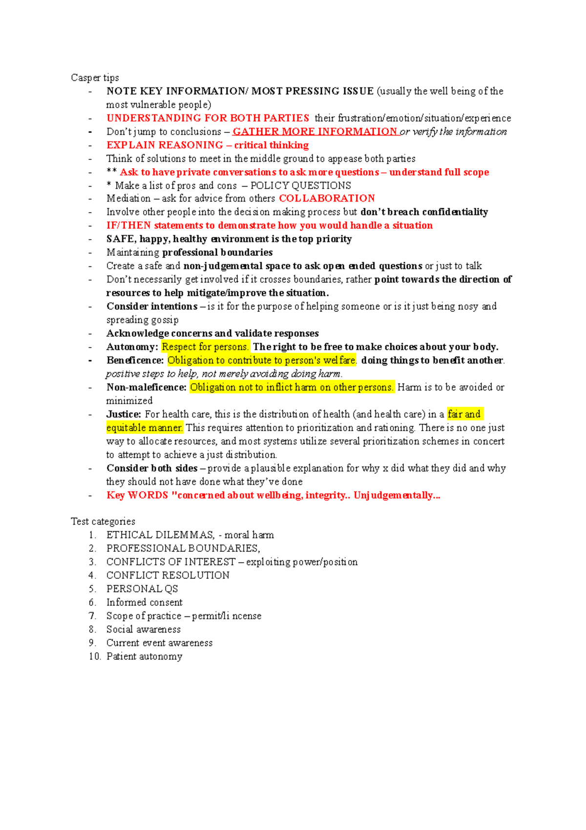 CASPer Exam Prep: Essential Notes & Practice Questions - Studocu