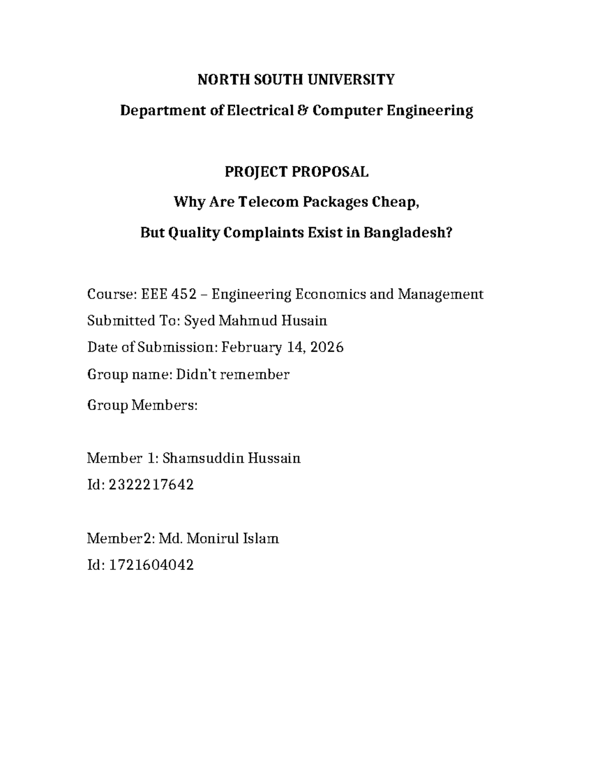 EEE452 Final Project Proposal: Telecom Packages vs. Quality in ...