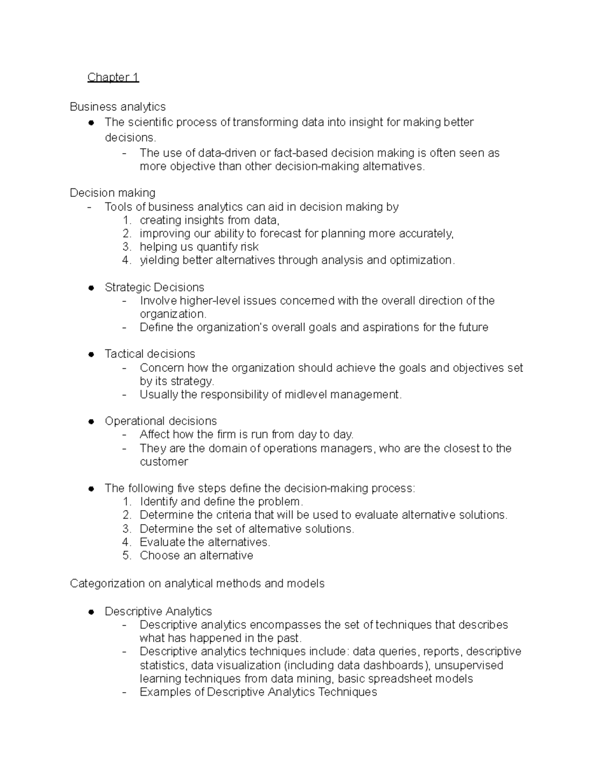 OBS 370 Chapter 1: Business Analytics and Decision-Making Insights ...