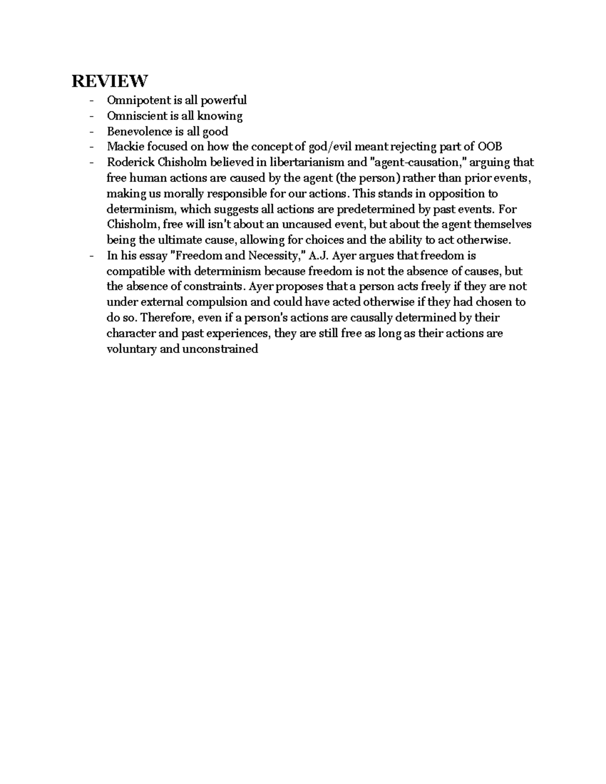 PHIL 101: Philosophy Notes on Free Will & Determinism Concepts - Studocu