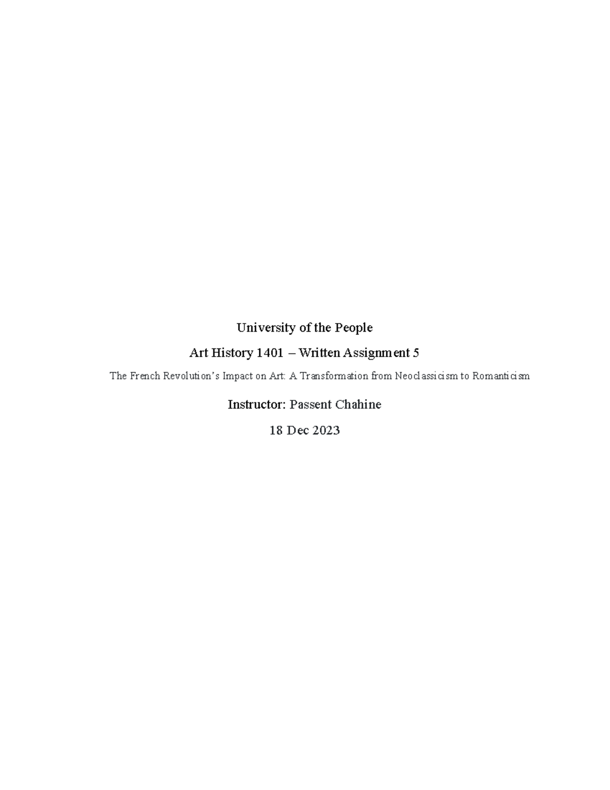 Written Assignment 5 - Art history - University of the People Art ...