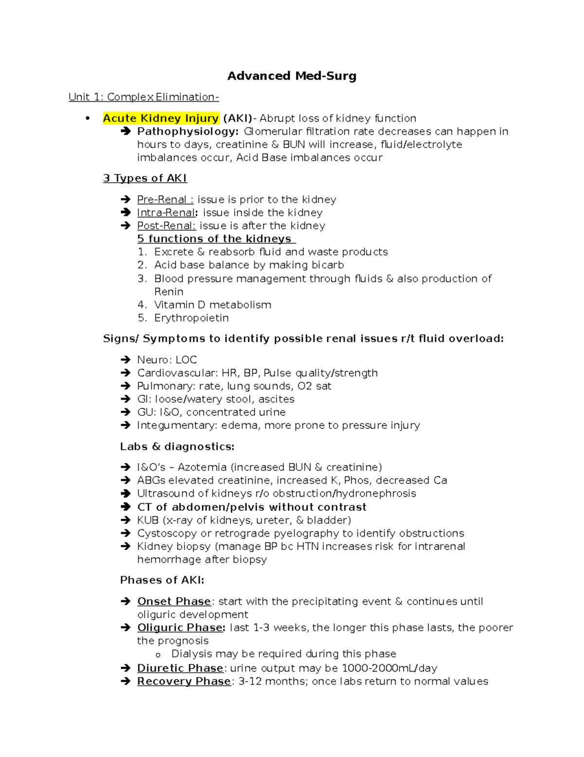 Exam 1 Review: Advanced Med-Surg Concepts and Key Pathophysiology - Studocu