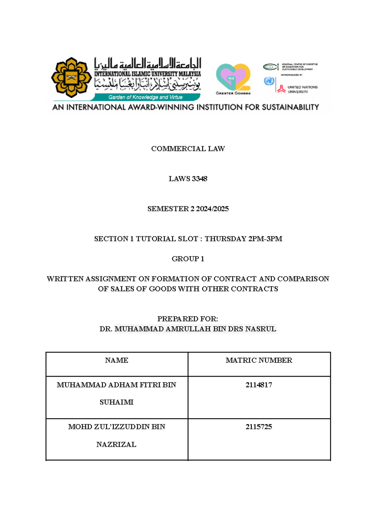 LAWS 3348 - Written Assignment: Contract Formation & Sale of Goods ...