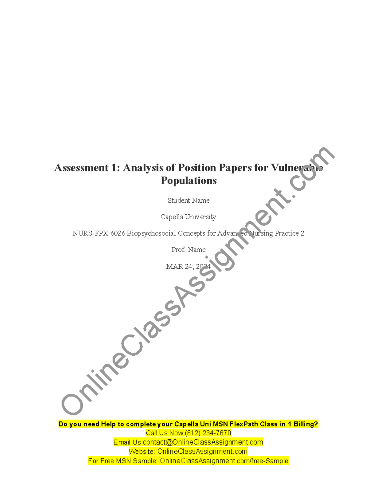 NURS FPX 6026 Assessment 1 Analysis of Position Papers for Vulnerable ...