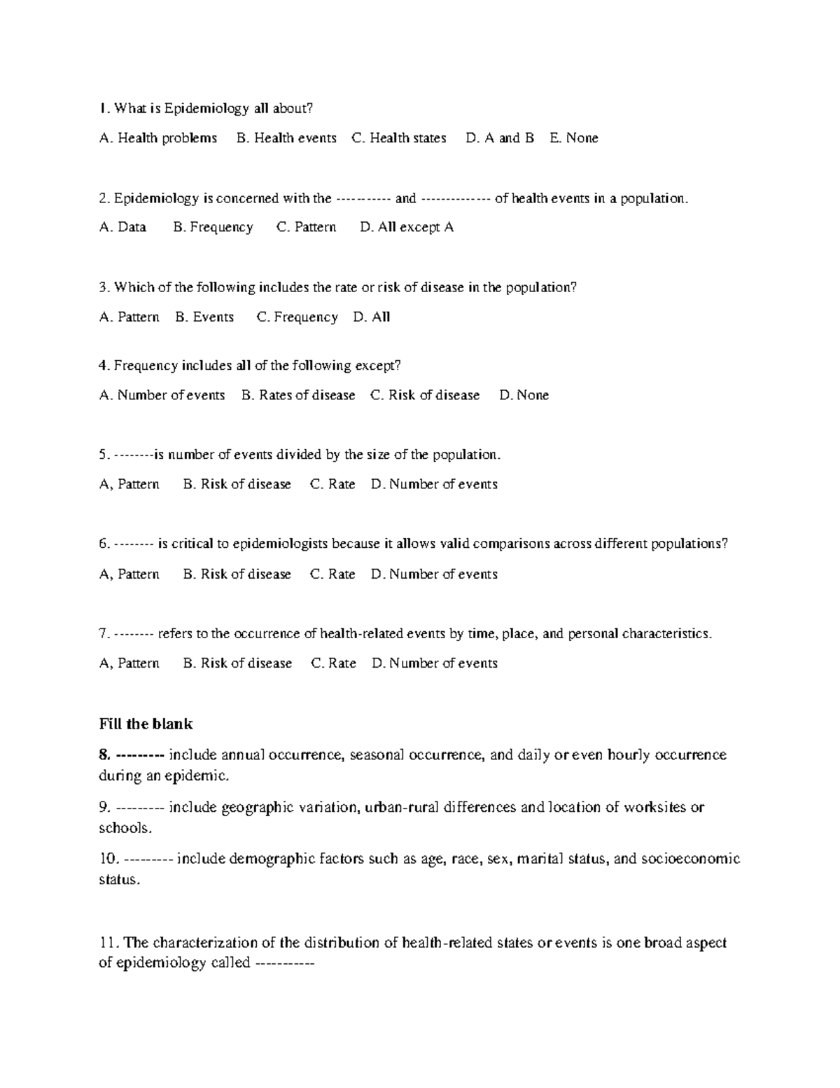 International Epidemiology Quiz: Key Concepts and Questions - Studocu