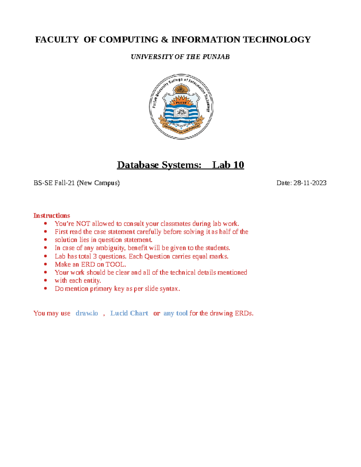 Lab 10: ERD & EERD Exercises for DBMS (BS-SE Fall-21) - Studocu