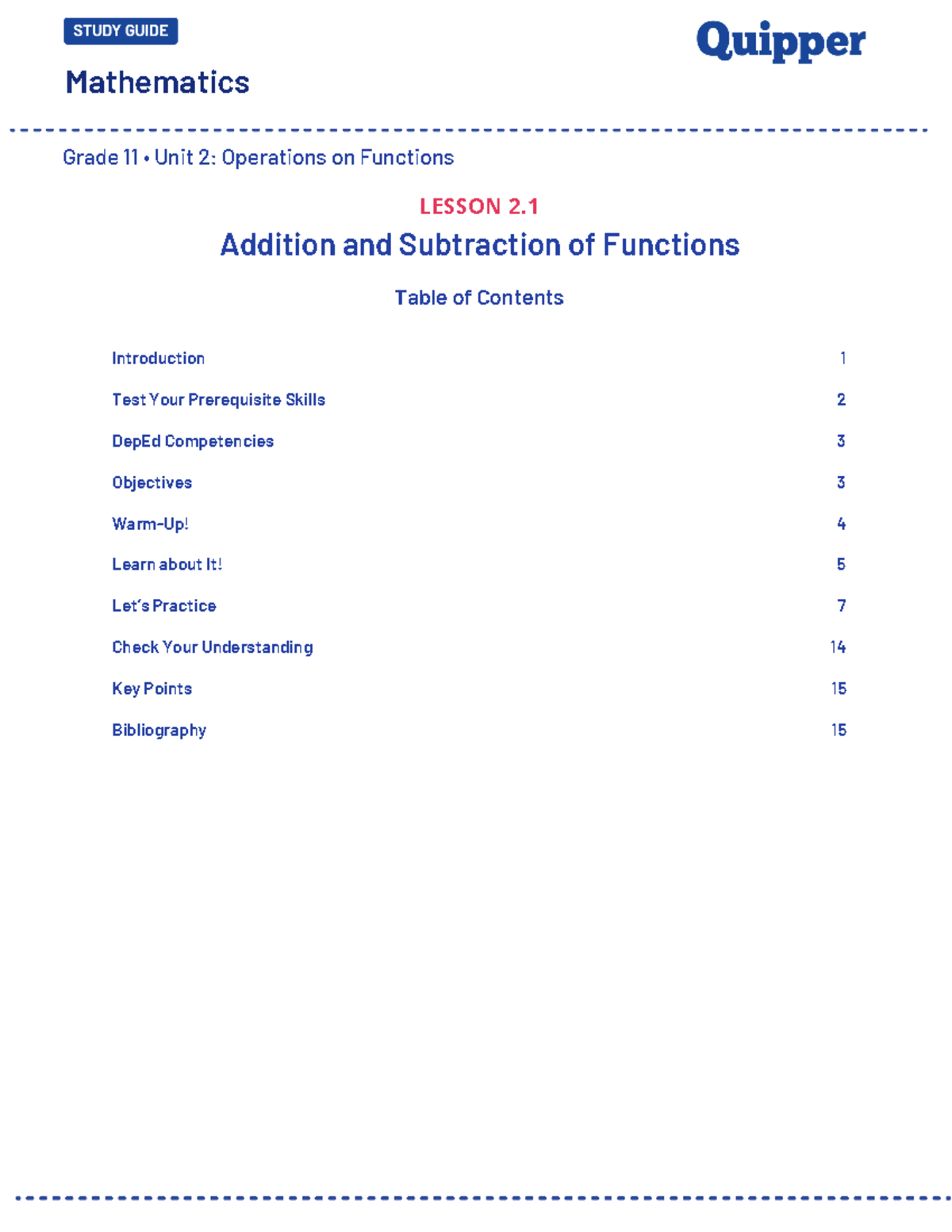 ME GM 11 Lesson 2 - Addition and Subtraction of Functions - Studocu